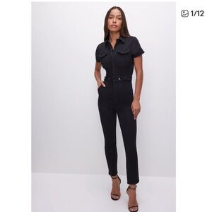 GOOD AMERICAN Black Short-Sleeve Denim Jumpsuit NWT!